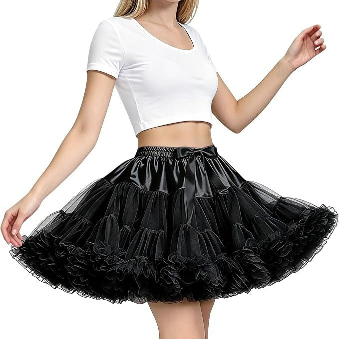 Womens Petticoat Skirt, 3 Layer Tulle Underskirt, Elastic Waist Tutu for Dresses