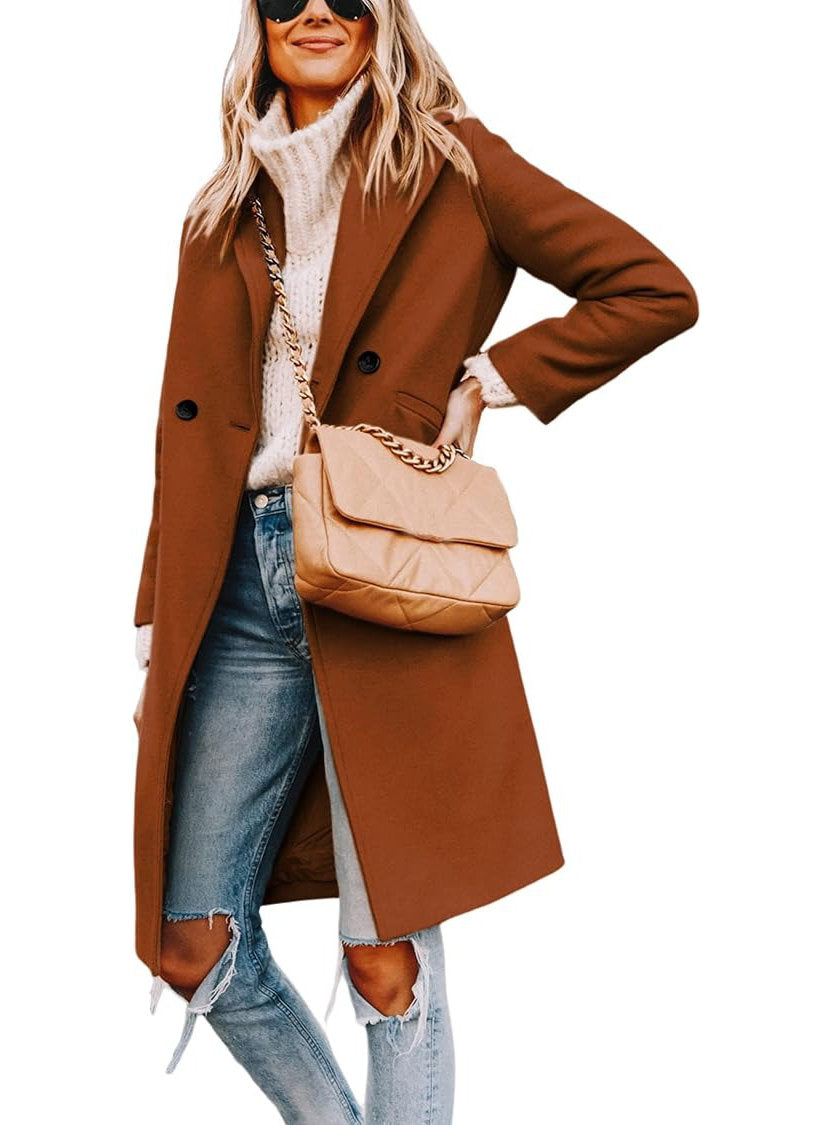 Womens Wool Peacoat, Double Breasted Coat with Notch Lapel