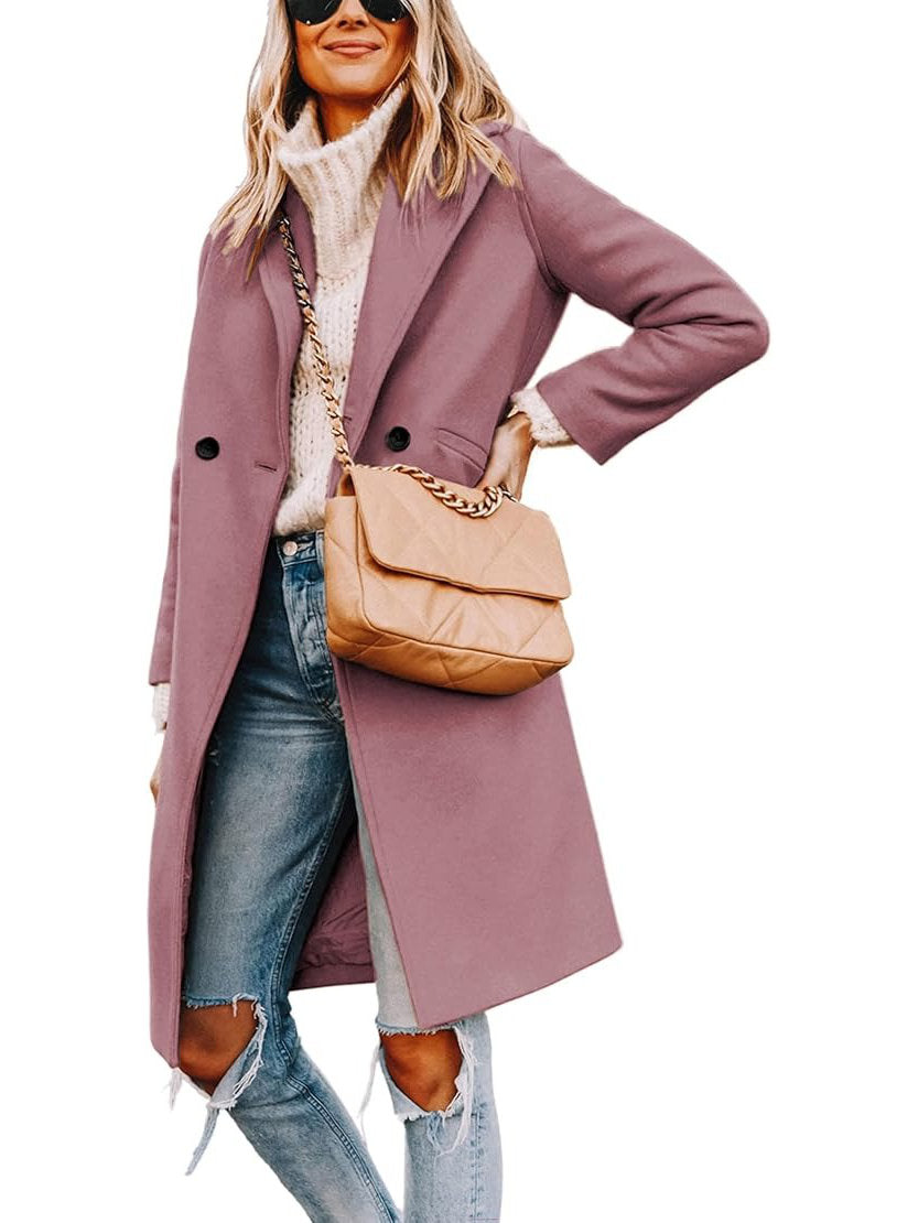Womens Wool Peacoat, Double Breasted Coat with Notch Lapel