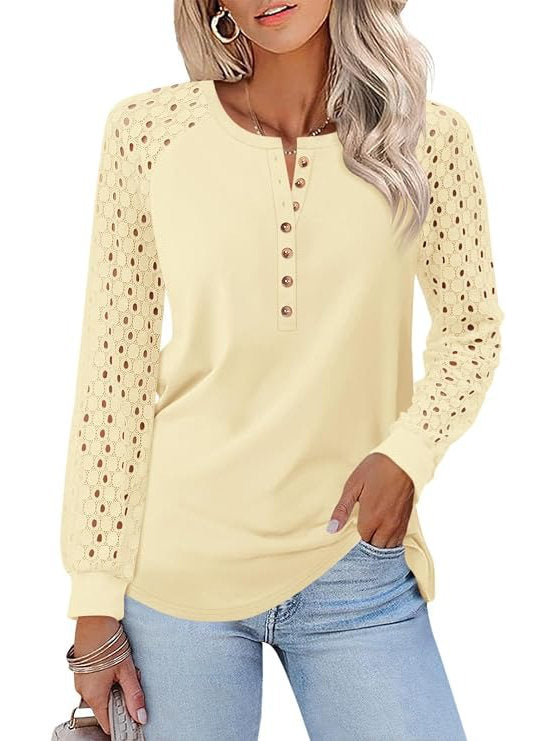Women's Lace Long Sleeve Tops, Henley Shirts, Casual Blouses, T-Shirts, Fall Clothes