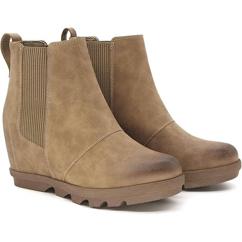 Womens Hidden Heel Chelsea Ankle Wedge Boots, Comfortable Platform Wedge Booties with Round Toe and Elastic Sides