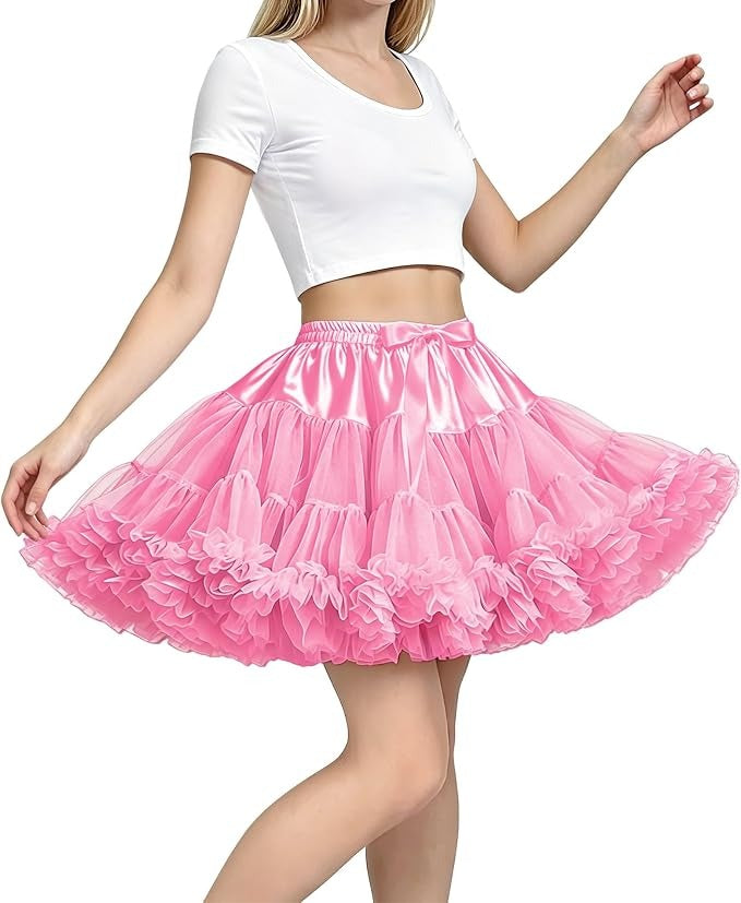 Women's Petticoat Skirt, 3 Layer Tulle Underskirt, Elastic Waist Tutu for Dresses