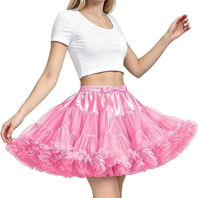 Womens Petticoat Skirt, 3 Layer Tulle Underskirt, Elastic Waist Tutu for Dresses