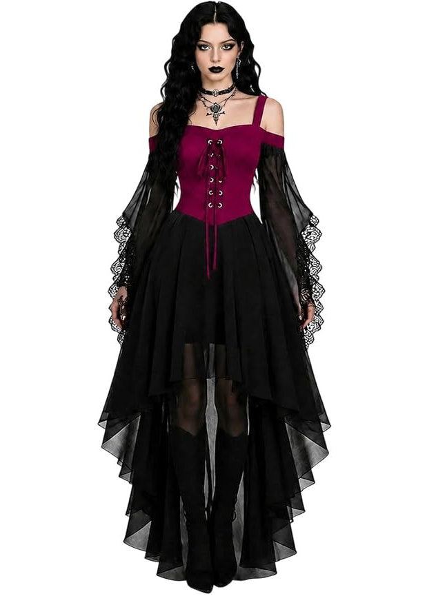 Witch Costume for Women, 2026 Halloween Dress with Butterfly Sleeve Mesh Gothic Renaissance Vampire Design