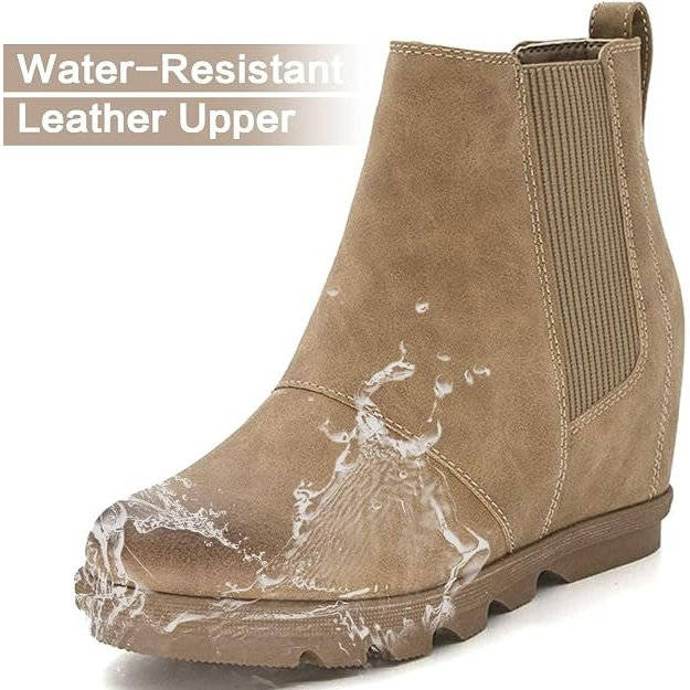 Womens Hidden Heel Chelsea Ankle Wedge Boots, Comfortable Platform Wedge Booties with Round Toe and Elastic Sides