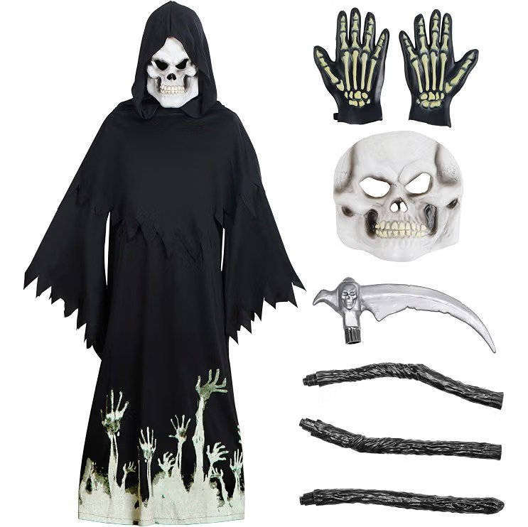 Grim Reaper Costume for Boys, Glow in the Dark Halloween Costume for Kids and Trick or Treating
