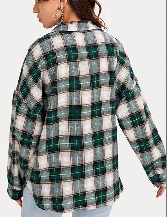 Women's Flannel Plaid Shirts, Oversized Button Down Shirt, Casual Flannel Blouse Top