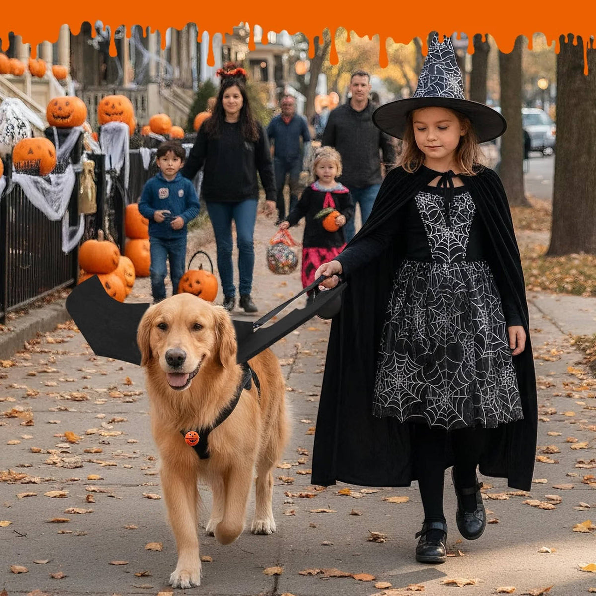Dog Halloween Costume for Large Dogs, Bat Wings with Pumpkin Bell for Halloween Cosplay Parties and Dress Up