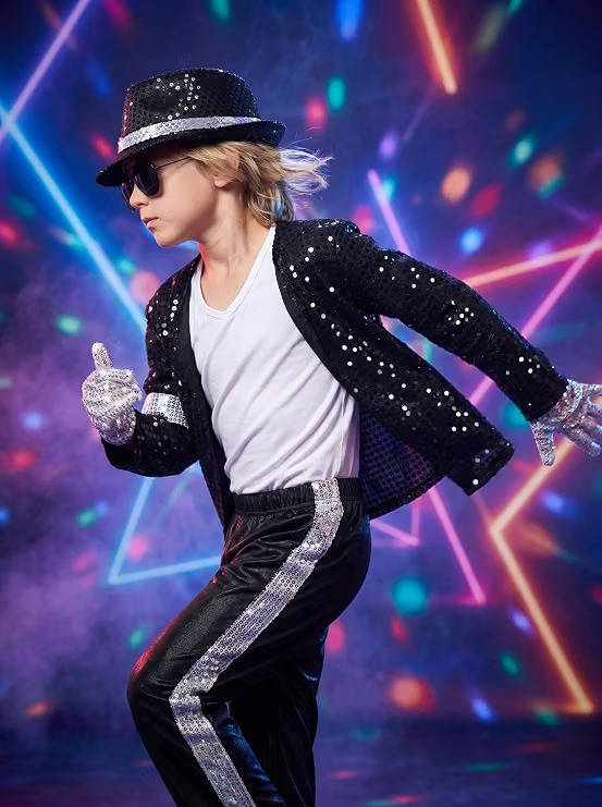 Kids Dance Star Costume for Boys, 80s 90s Pop Stage Halloween Outfit for Dance Parties and Costume Events