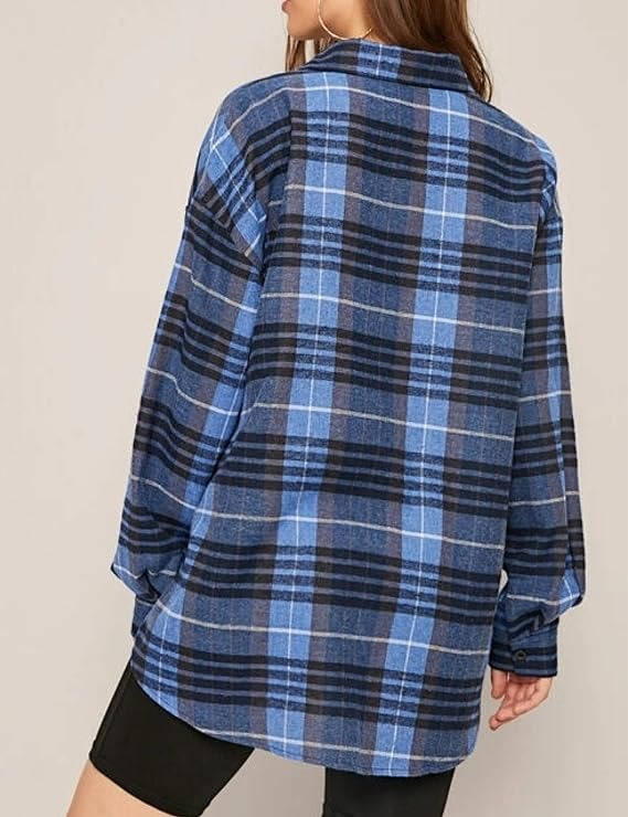 Women's Flannel Plaid Shirts, Oversized Button Down Shirt, Casual Flannel Blouse Top