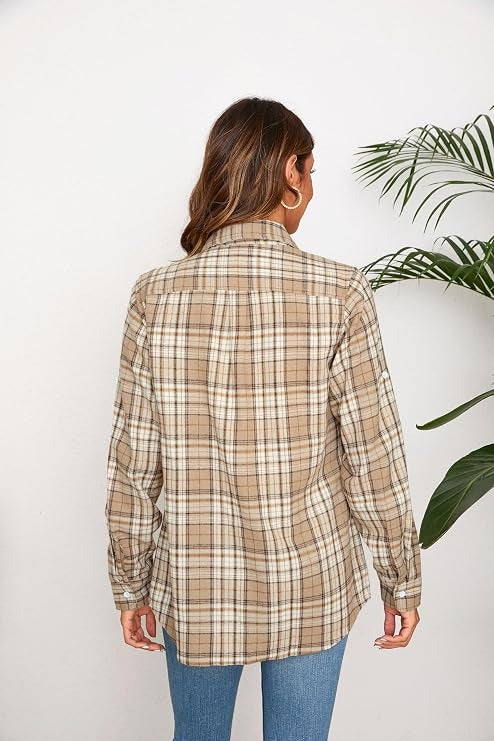 Flannel Shirt for Women, Plaid Western Cowgirl Button Down Shirt, Long Sleeve Oversized Casual Top