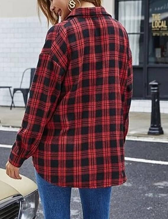 Women's Flannel Plaid Shirts, Oversized Button Down Shirt, Casual Flannel Blouse Top