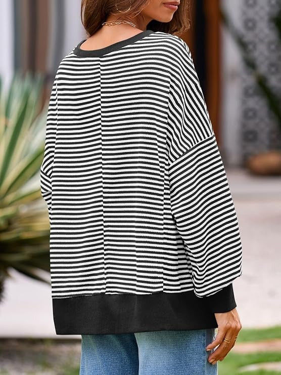 Womens Fall Oversized Sweatshirt, Casual Waffle Knit Long Sleeve Crewneck Split Pullover Tunic Tops