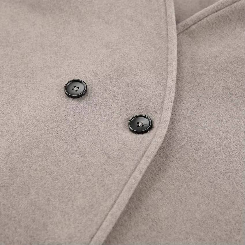 Cropped Wool Blend Peacoat with Double Breasted Closure and Stand Collar