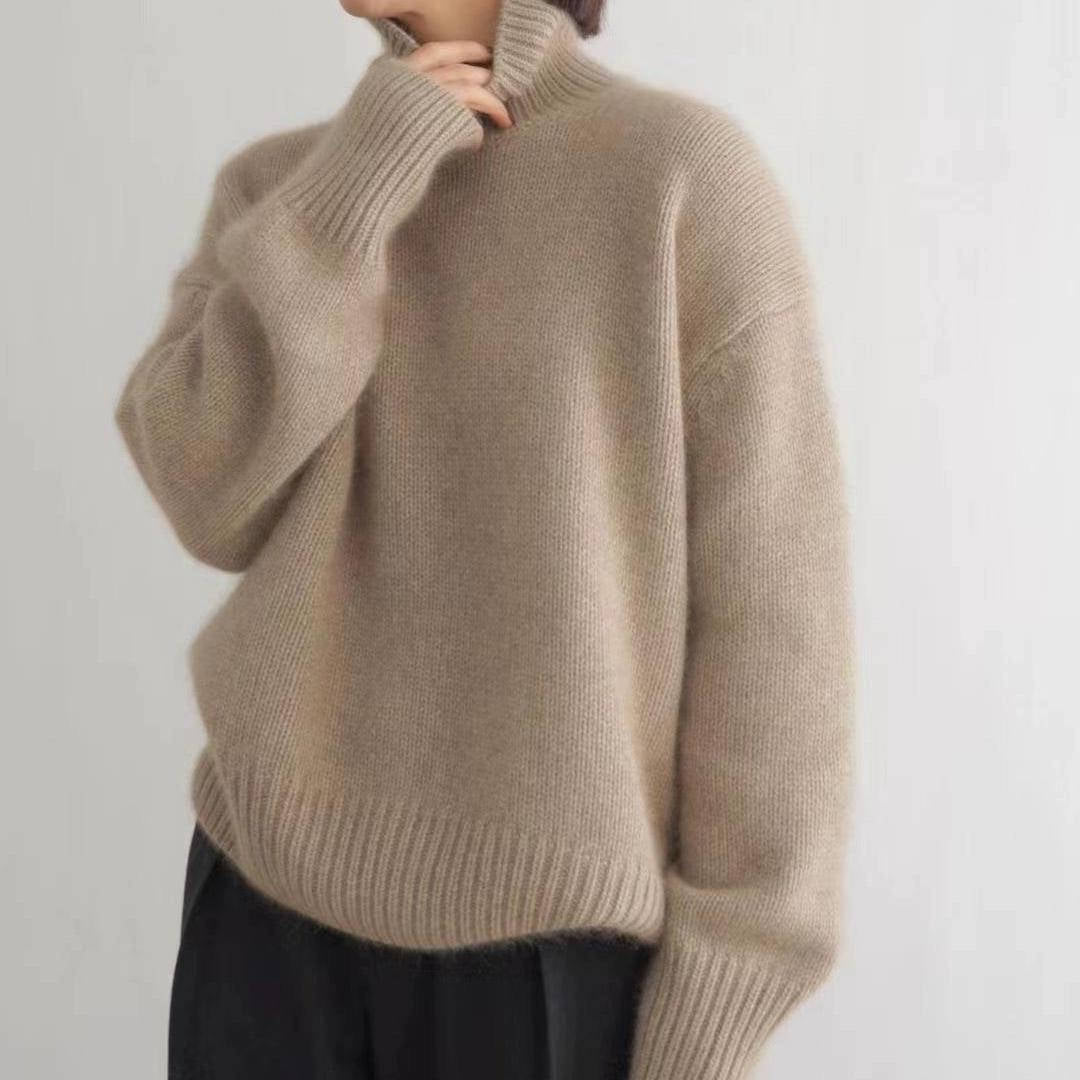 Womens Turtleneck Sweater with Stretch Knit and Natural Fibers, Loose Fit