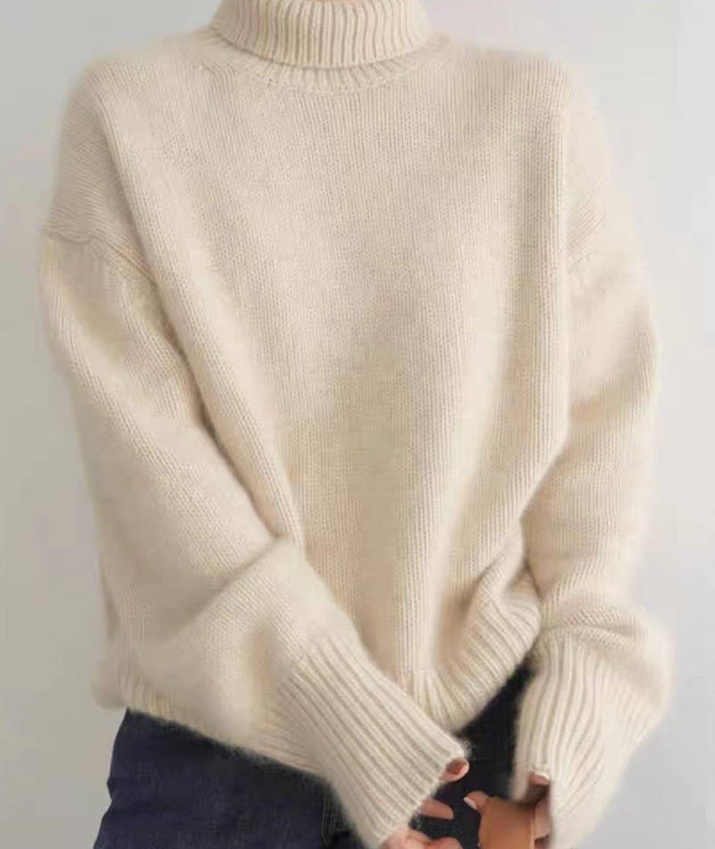 Womens Turtleneck Sweater with Stretch Knit and Natural Fibers, Loose Fit