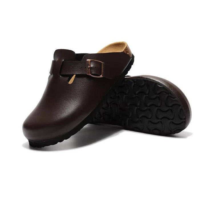 Womens Vegan Suede Clogs, Cork Footbed Slip on Shoes, Comfortable Casual Potato Shoes