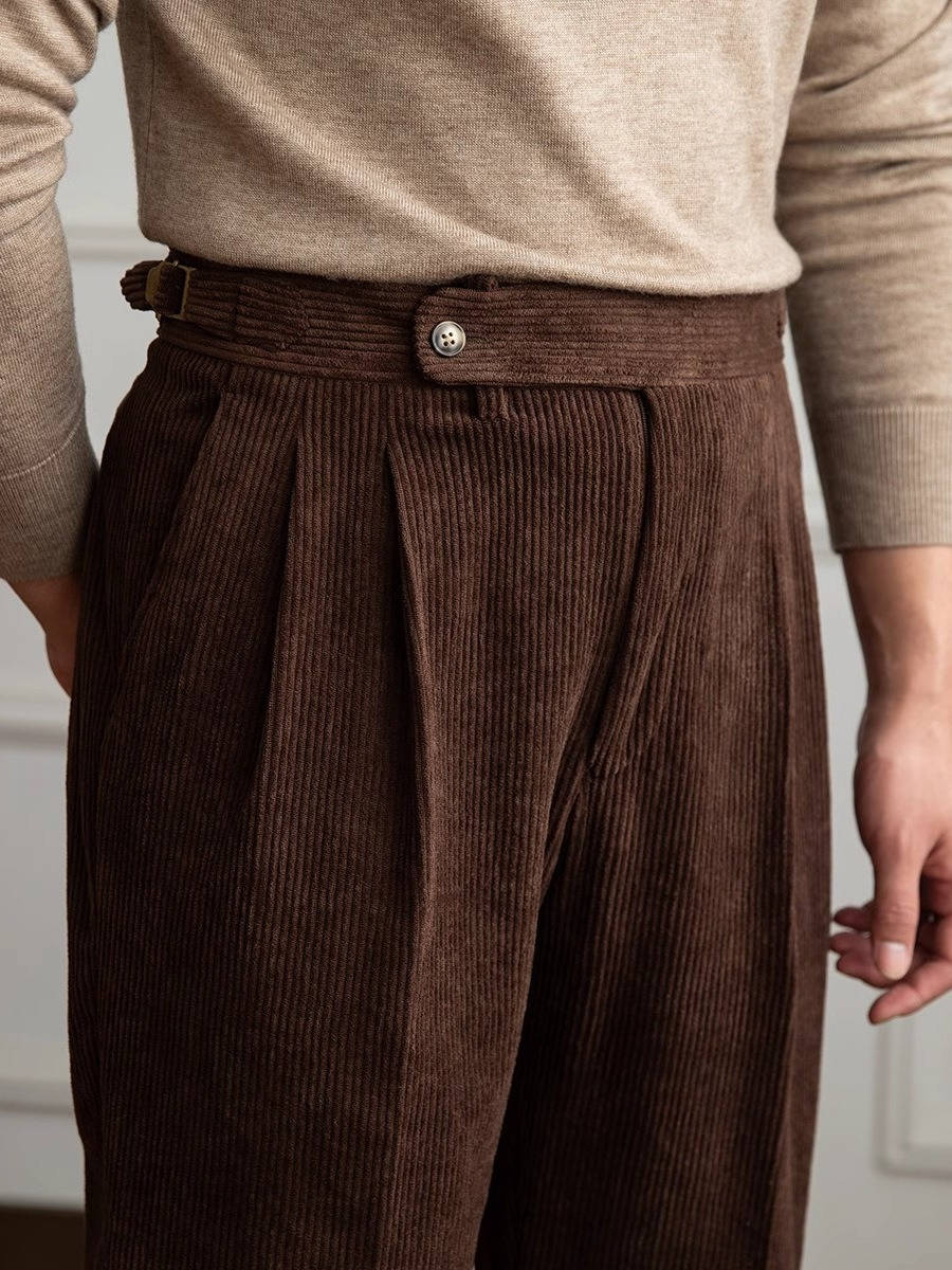 Mens Corduroy Dress Pants, Classic Fit, Soft Ribbed Fabric Formal Casual Trousers