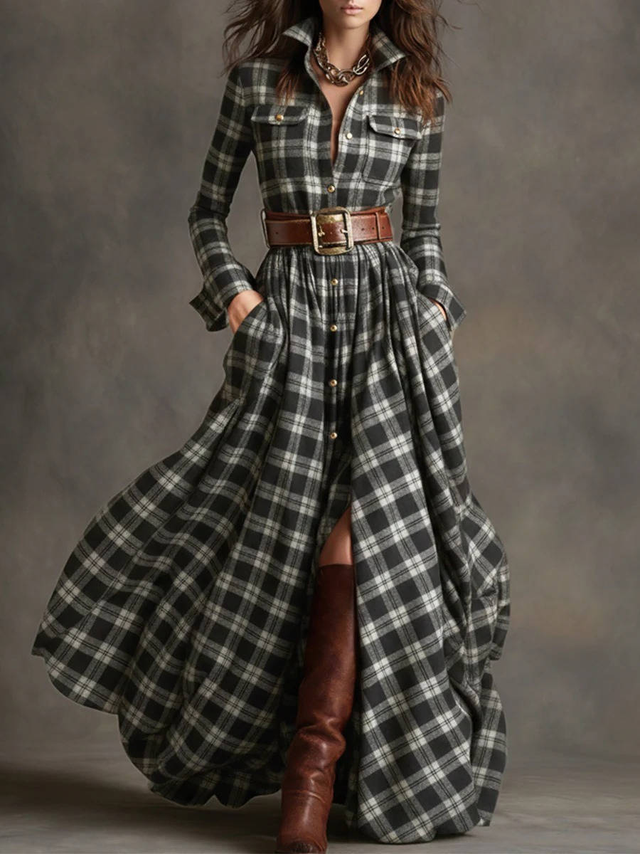 Women's Shirt Dress, Classic Button Up, Belted Waist, Elegant Casual Dress