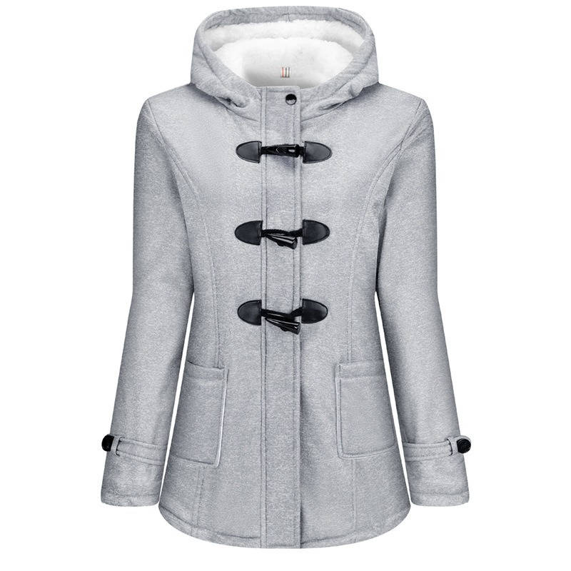 Womens Sherpa Lined Winter Jacket, Hooded Fleece Duffle Coat with Toggle Closure