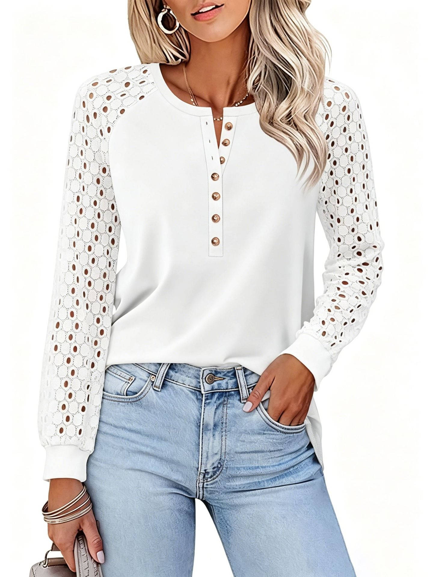 Women's Lace Long Sleeve Tops, Henley Shirts, Casual Blouses, T-Shirts, Fall Clothes