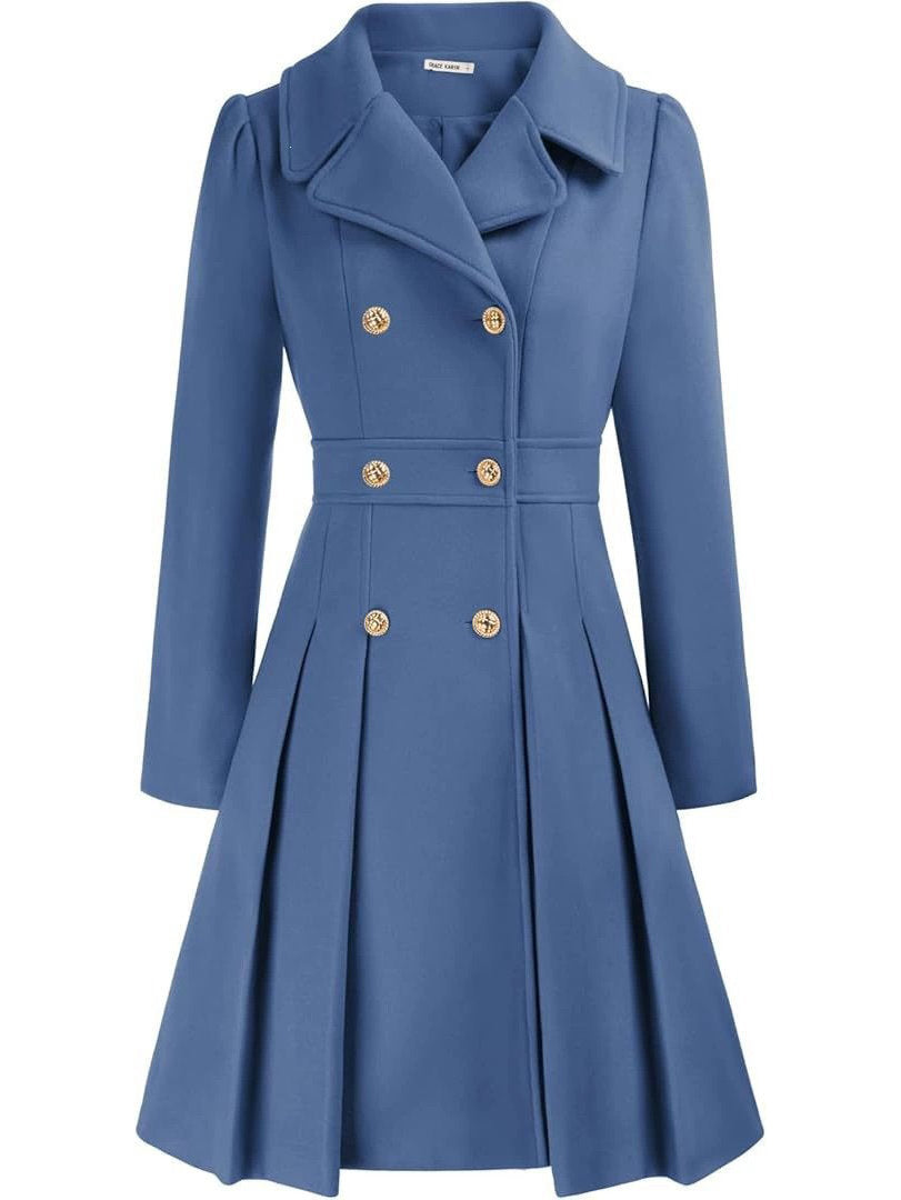 Womens Double Breasted Trench Coat, Thick A Line Peacoat, Notch Lapel with Pockets