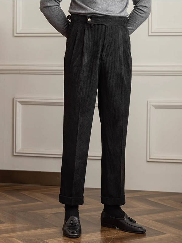Mens Corduroy Dress Pants, Classic Fit, Soft Ribbed Fabric Formal Casual Trousers