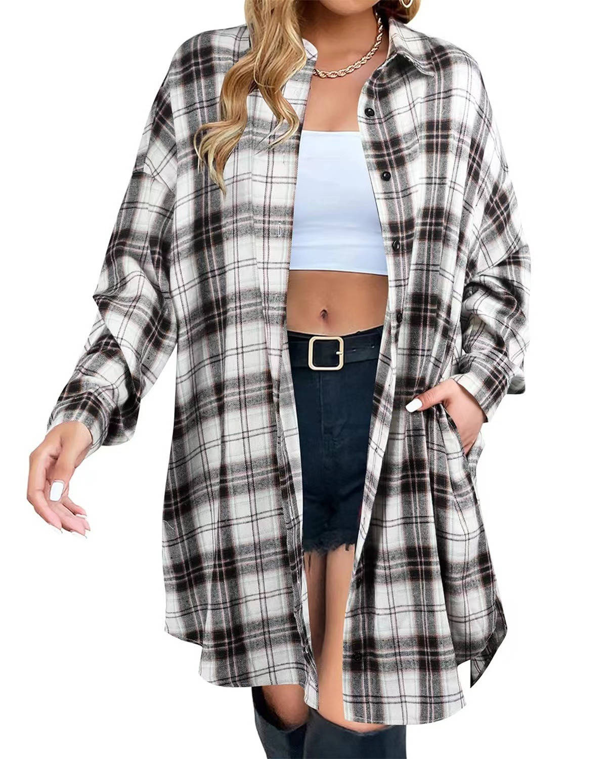 Womens Flannel Dress, Long Sleeve Button Down Shirt, Casual Fall Jacket Top