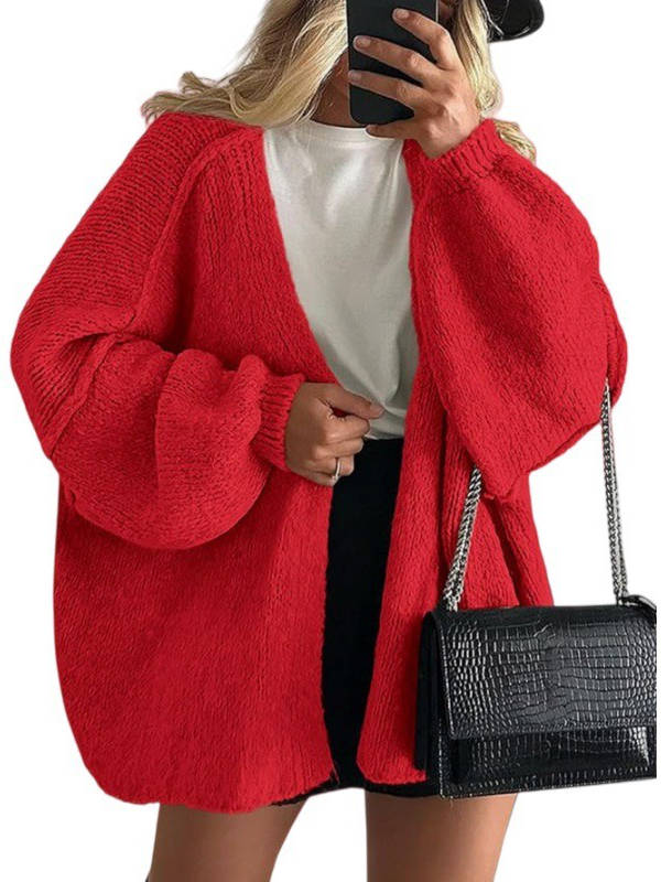Women's Fall Oversized Cardigan Sweaters, Long Lantern Sleeve Knit Open Front Lightweight Winter Fashion Clothes