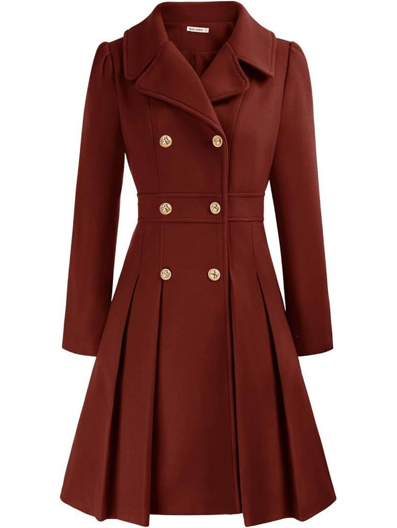 Womens Double Breasted Trench Coat, Thick A Line Peacoat, Notch Lapel with Pockets