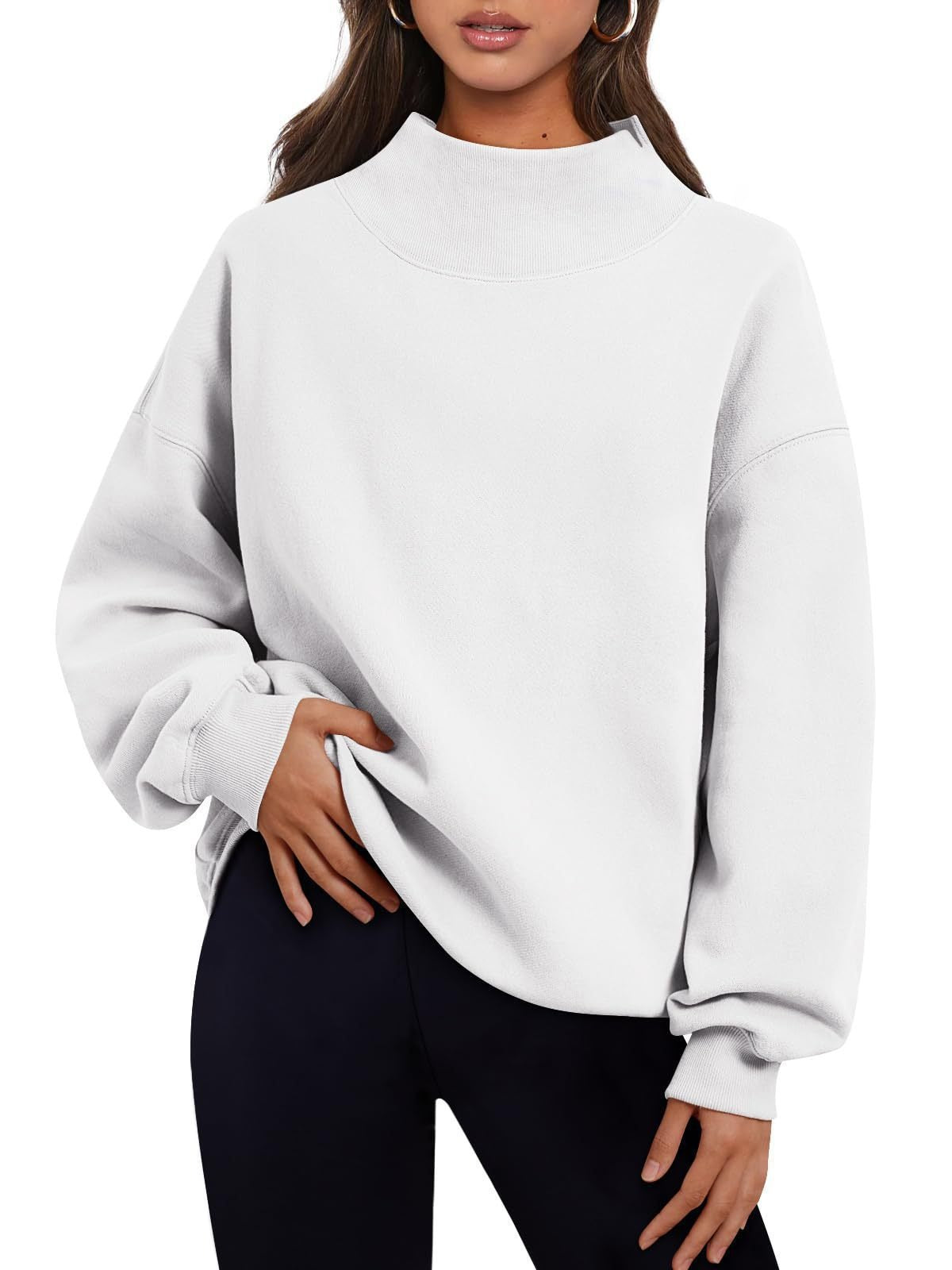 Women's Mock Neck Sweatshirt, Oversized Pullover, Long Sleeve Soft Fleece Fall Outfit for Travel, Work, Lounge and Daily Wear 2026