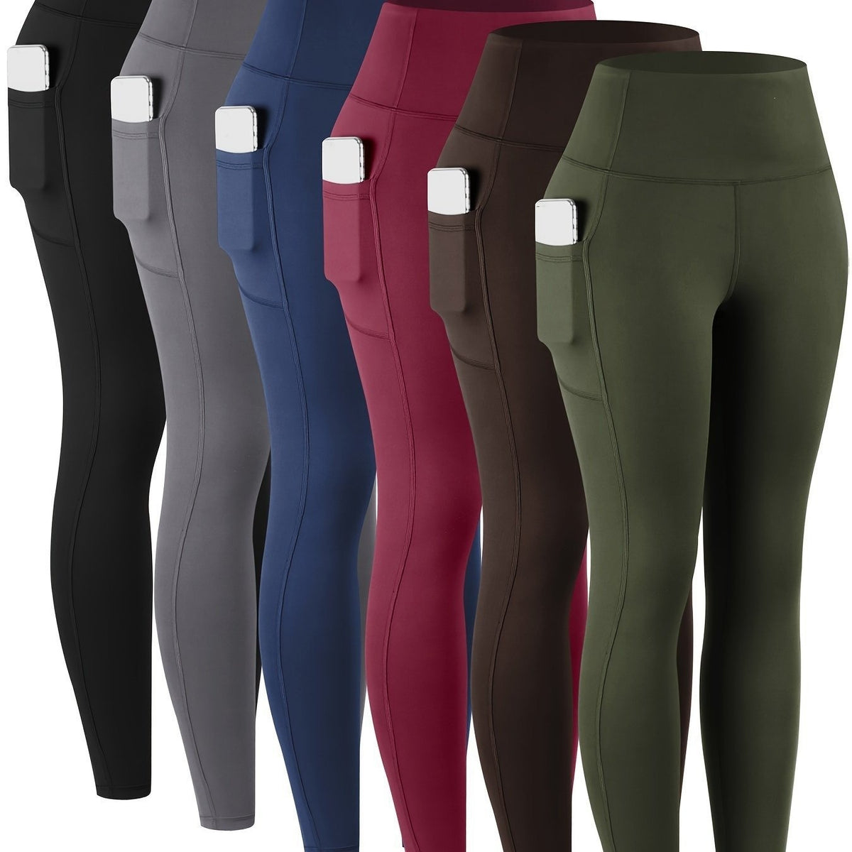 Womens Leggings with Pockets, 6 Pack Soft High Waisted Tummy Control Workout Yoga Pants