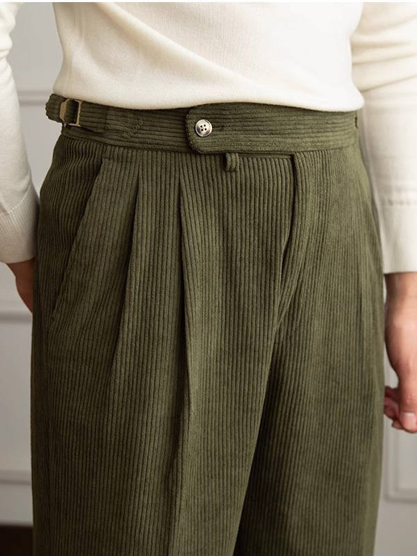 Mens Corduroy Dress Pants, Classic Fit, Soft Ribbed Fabric Formal Casual Trousers