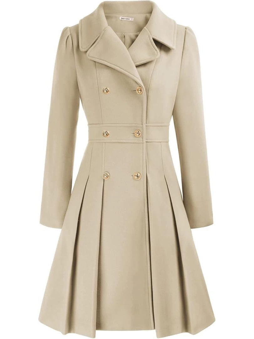 Womens Double Breasted Trench Coat, Thick A Line Peacoat, Notch Lapel with Pockets