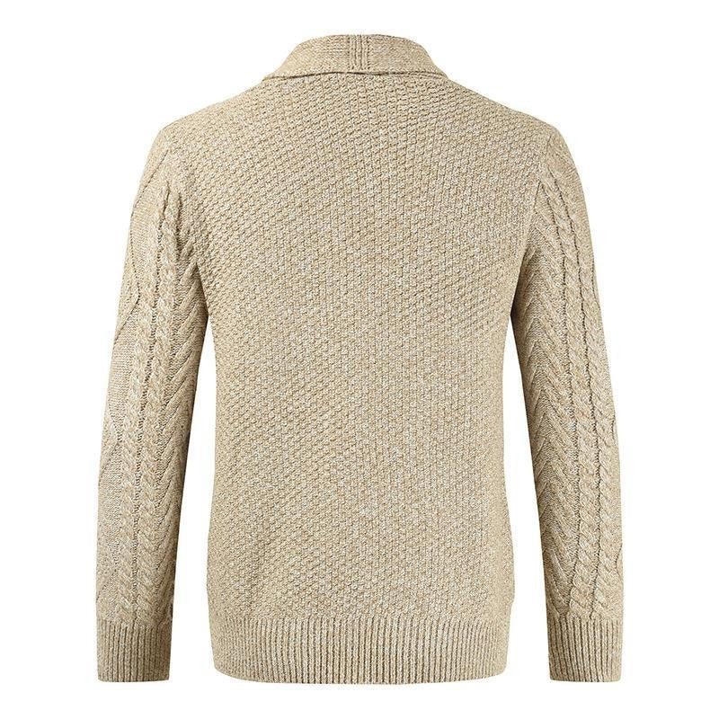 Mens Wool Blend Shawl Collar Cable Knit Cardigan Sweater, Button Front Long Sleeve with Pockets