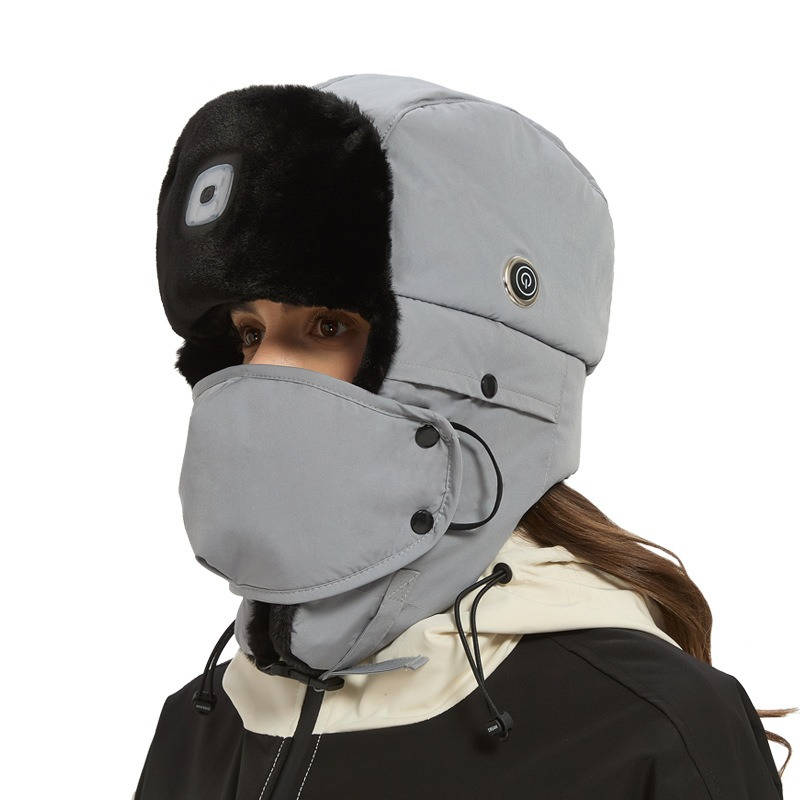Heated Trapper Hat for Men, Rechargeable Winter Hat with LED Light, Faux Fur Ushanka Hunting Cap for Outdoor Use