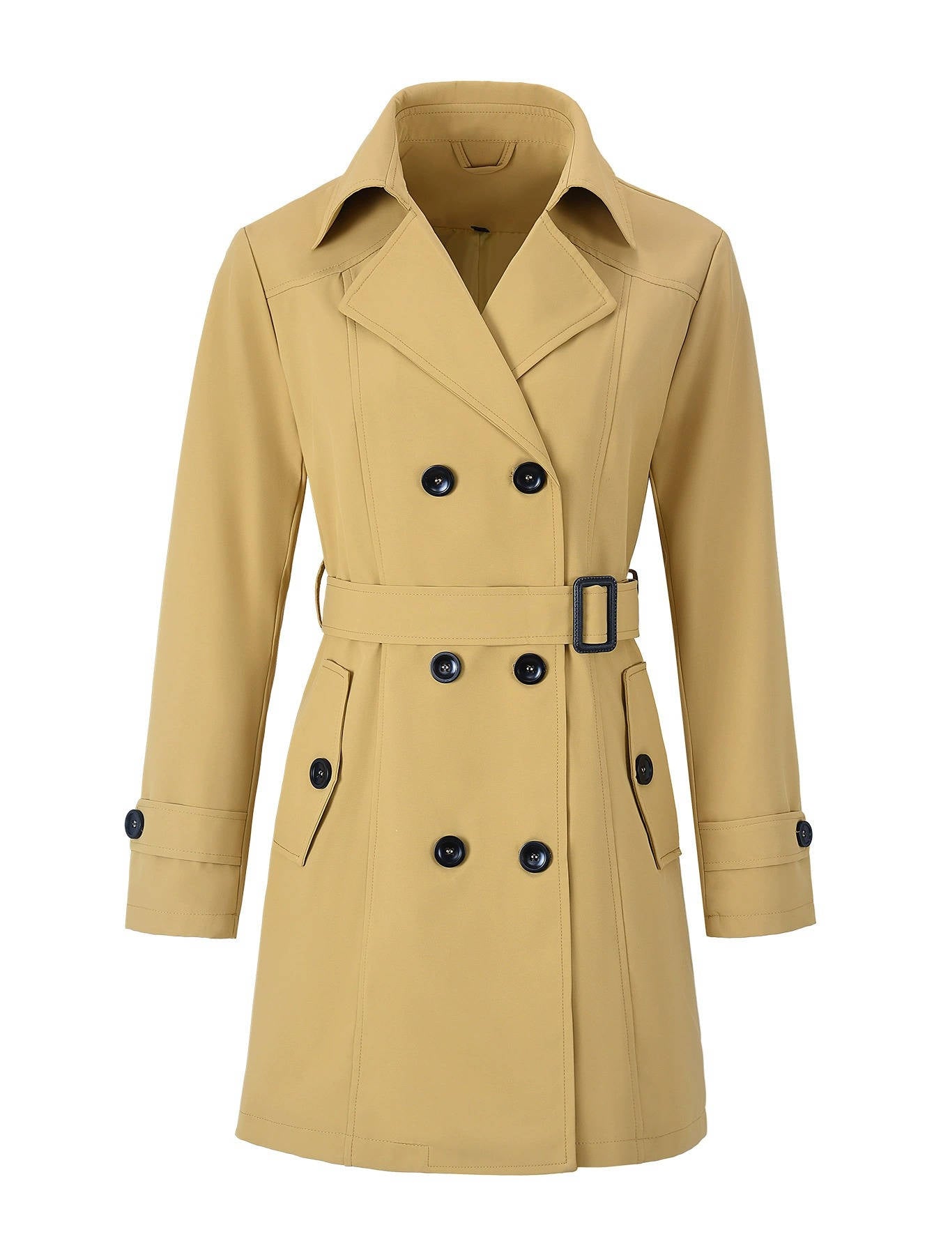 Womens Trench Coat, Classic Lapel, Belted Outerwear
