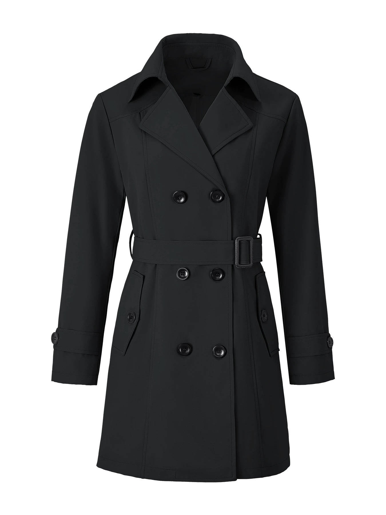 Womens Trench Coat, Classic Lapel, Belted Outerwear