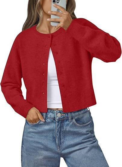 Cropped Cardigan Sweaters for Women, Lightweight Knit Button Down Cardigan, 2026 Fall Fashion Clothes