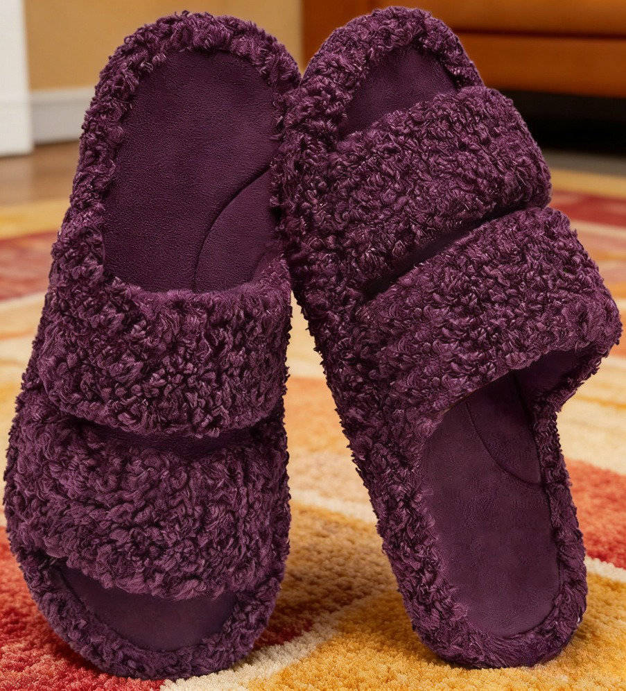 Women's Fuzzy Open Toe Slippers, Memory Foam Indoor House Shoes, Anti Slip Lightweight Indoor Outdoor Slippers