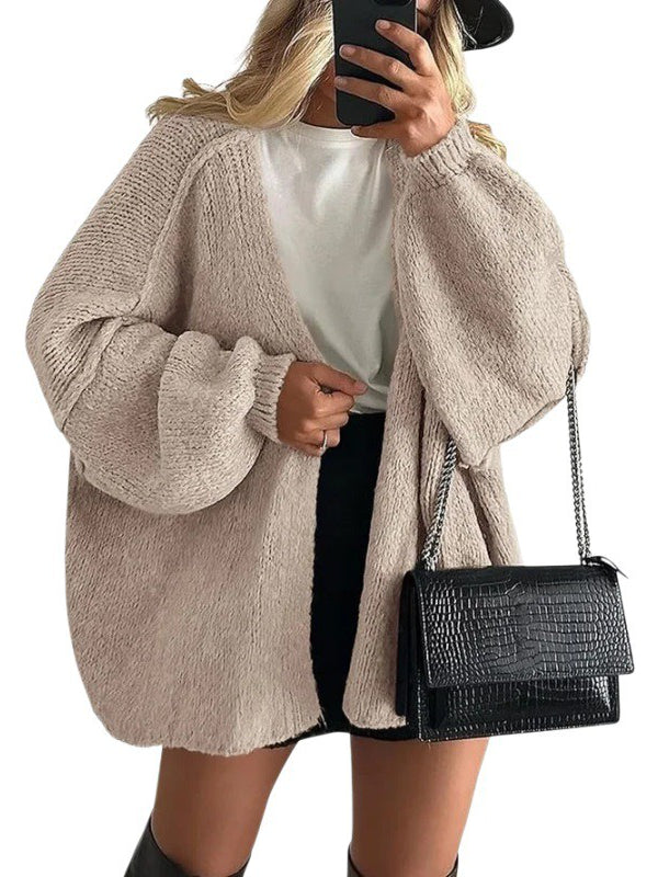 Women's Fall Oversized Cardigan Sweaters, Long Lantern Sleeve Knit Open Front Lightweight Winter Fashion Clothes