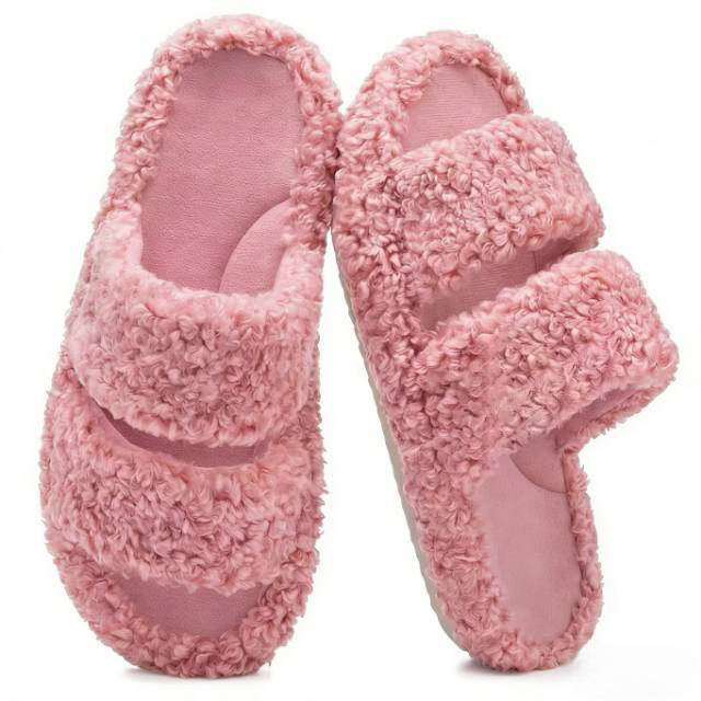 Women's Fuzzy Open Toe Slippers, Memory Foam Indoor House Shoes, Anti Slip Lightweight Indoor Outdoor Slippers