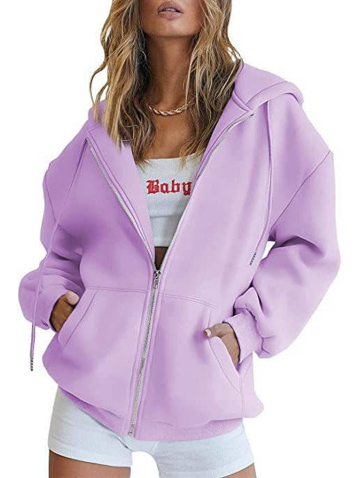 Women's Zip Up Hoodies, 2026 Oversized Sweatshirt, Spring Fall Layering Jacket with Pockets, Casual Track Outfit, Cozy Fleece Winter Clothes