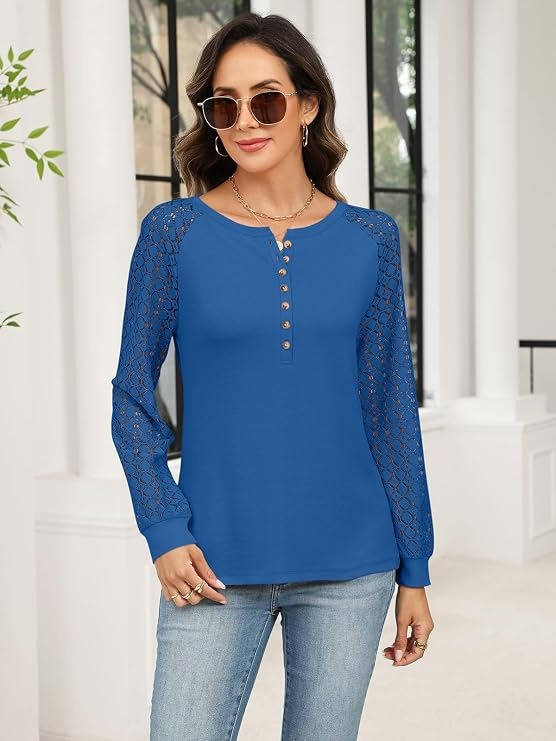 Women's Lace Long Sleeve Tops, Henley Shirts, Casual Blouses, T-Shirts, Fall Clothes