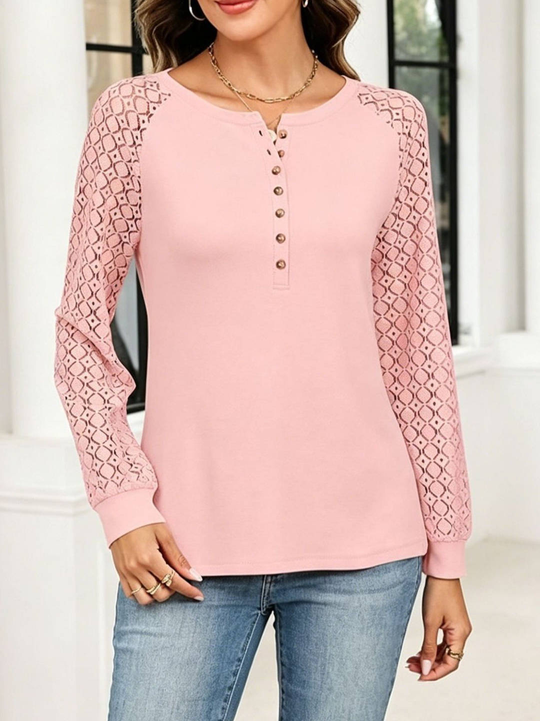 Women's Lace Long Sleeve Tops, Henley Shirts, Casual Blouses, T-Shirts, Fall Clothes