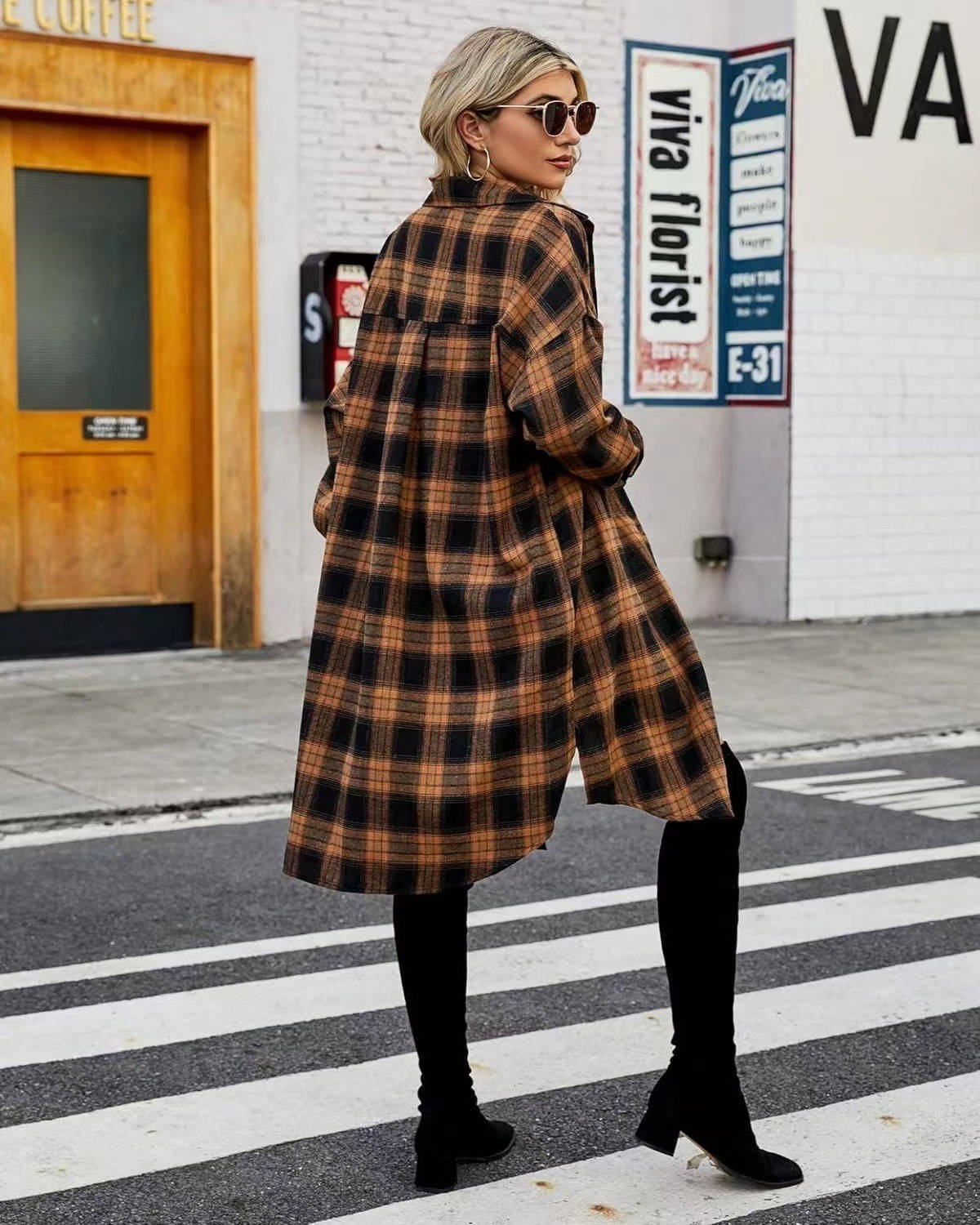 Womens Flannel Dress, Long Sleeve Button Down Shirt, Casual Fall Jacket Top