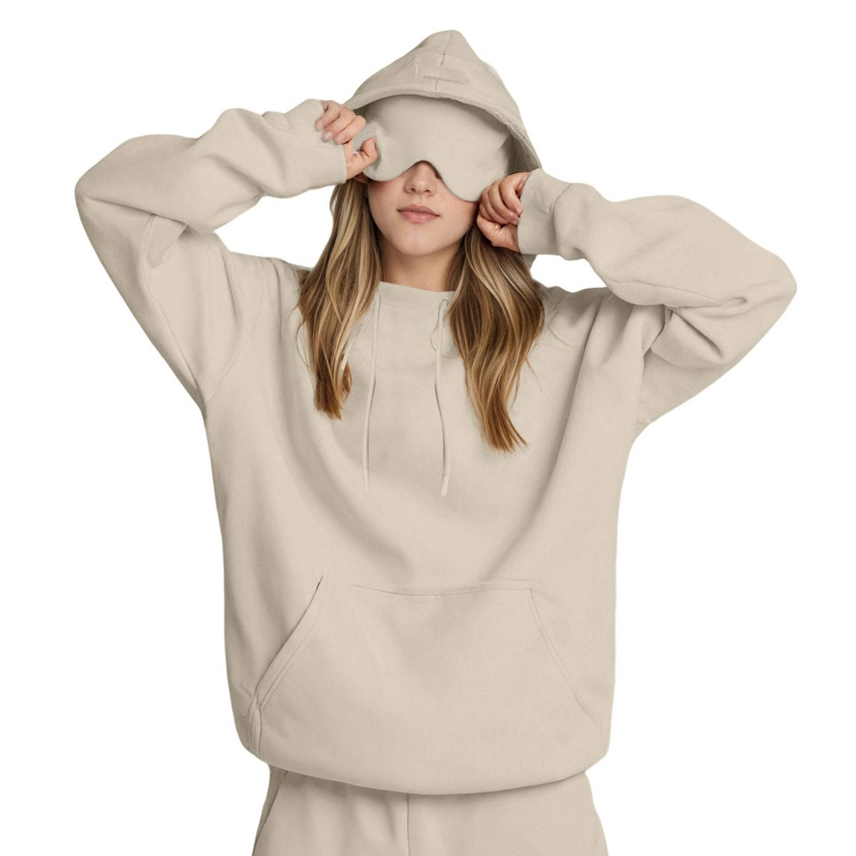 Womens Hoodie, Pullover Sweatshirt with Built In Eye Mask, Long Sleeve Warm Top for Autumn and Winter