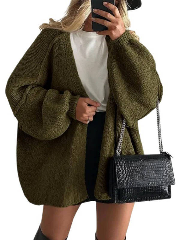 Women's Fall Oversized Cardigan Sweaters, Long Lantern Sleeve Knit Open Front Lightweight Winter Fashion Clothes