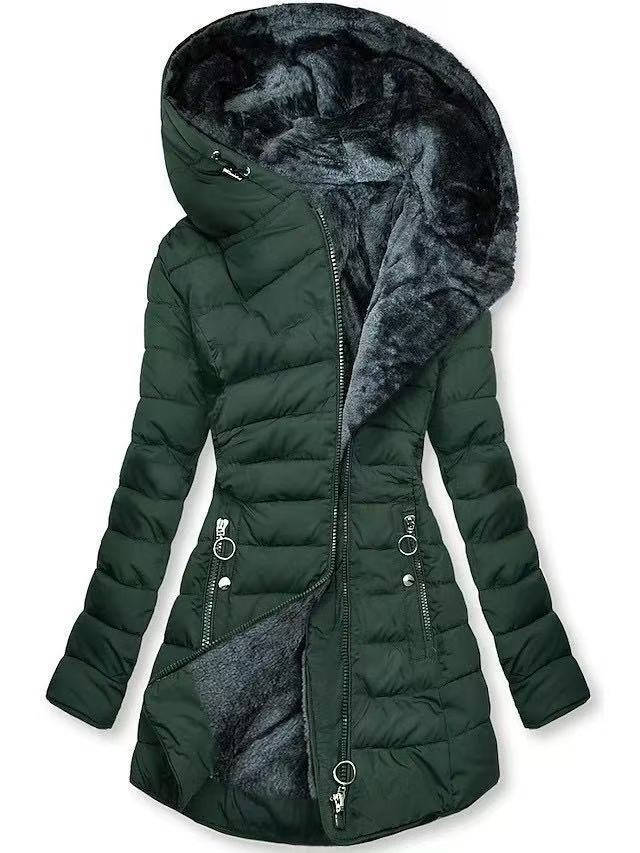 Women's Fur Hooded Puffer Coat, Long Quilted Winter Jacket, Warm Insulated Winter Outerwear