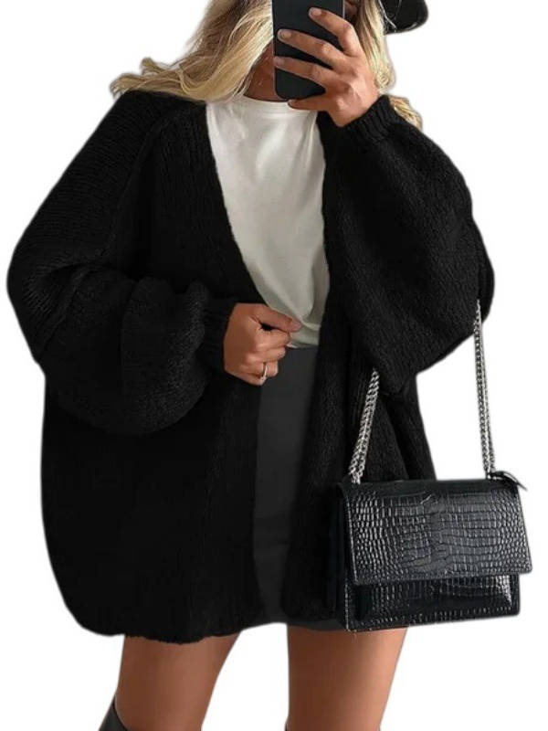 Women's Fall Oversized Cardigan Sweaters, Long Lantern Sleeve Knit Open Front Lightweight Winter Fashion Clothes